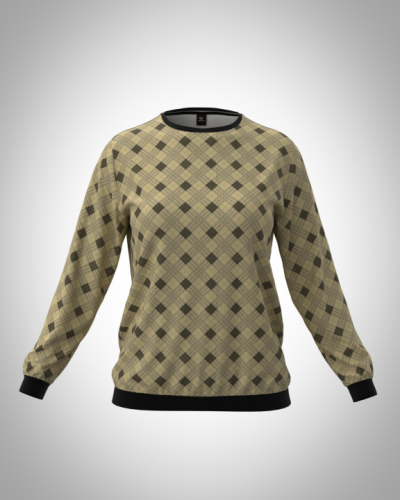 Свитшот  женский "Клетка беж" классический 3D, с круглым воротом