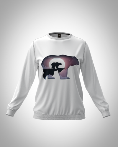 Свитшот  женский "Медведь в полнолунье" классический 3D, с круглым воротом