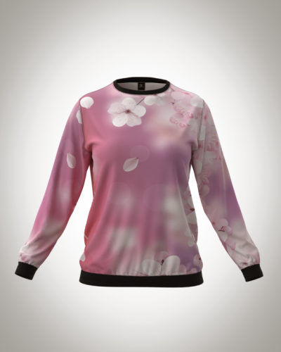 Свитшот  женский "Цветы вишни" классический 3D, с круглым воротом