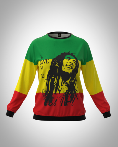 Свитшот  женский "Боб Марли love" классический 3D, с круглым воротом