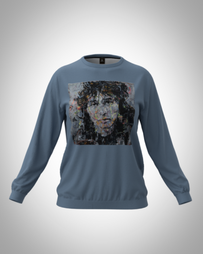 Свитшот  женский "Виктор Цой на голубом" классический 3D, с круглым воротом