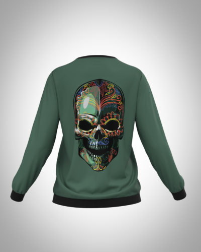 Свитшот  женский "Череп на день мертвых" классический 3D, с круглым воротом