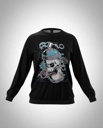 Свитшот  женский "Компьютерный череп" классический 3D, с круглым воротом