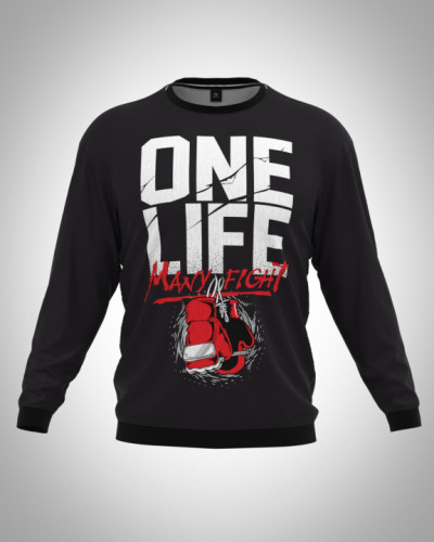 Свитшот  мужской "одна жизнь-много сражений" классический 3D, с круглым воротом
