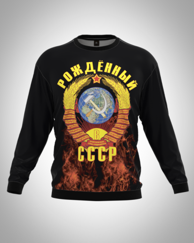 Свитшот  мужской "Рожденный в СССР" классический 3D, с круглым воротом