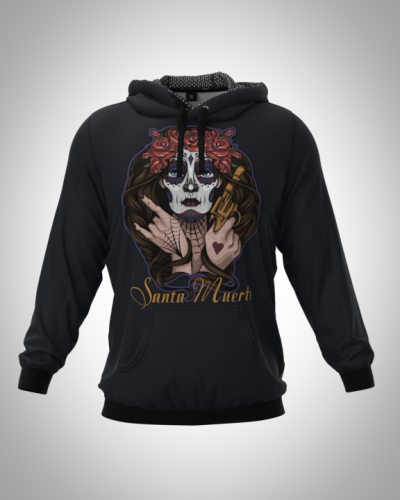 Толстовка мужская на молнии "Santa Muerte" классическая 3D, с капюшоном, двумя карманами