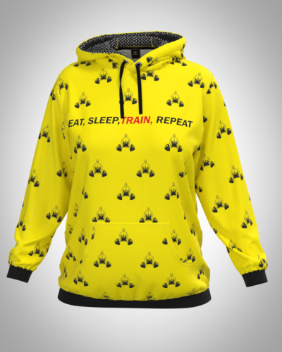 Толстовка женская "Eat sleep train" классическая 3D, с капюшоном, большим уютным карманом