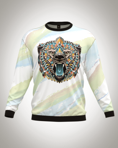 Свитшот  мужской "Медведь маска индейцев" классический 3D, с круглым воротом