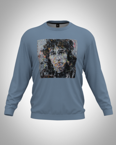 Свитшот  мужской "Виктор Цой на голубом" классический 3D, с круглым воротом