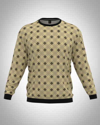 Свитшот  мужской "Клетка беж" классический 3D, с круглым воротом