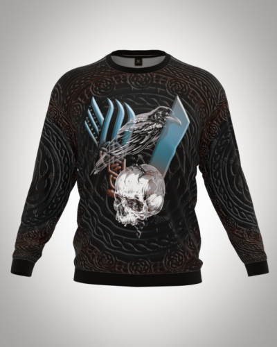 Свитшот  мужской "Ворон Одина" классический 3D, с круглым воротом