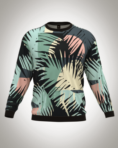 Свитшот  мужской "Тропики на закате" классический 3D, с круглым воротом